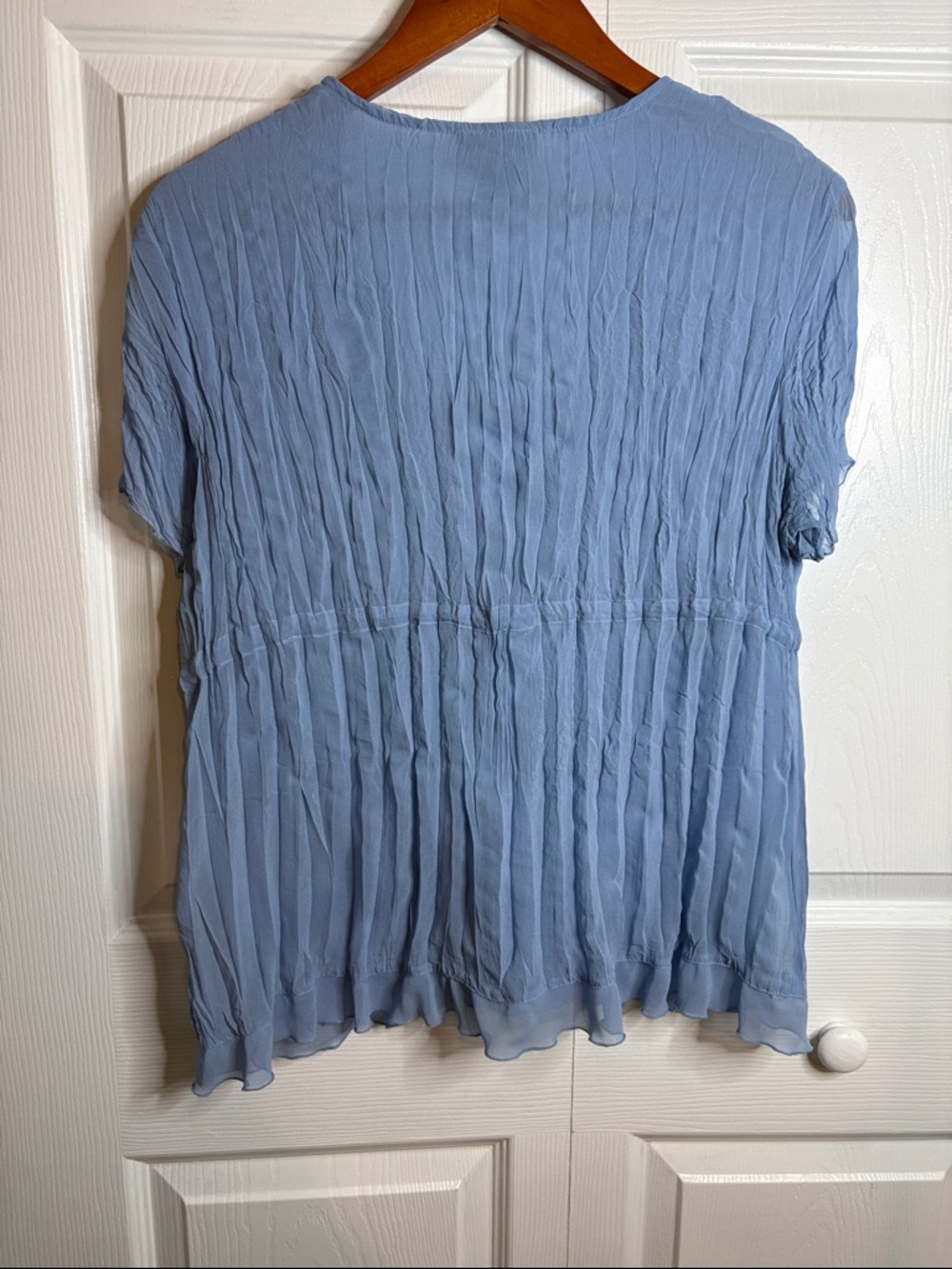 Notations Light Blue Lace-Trim Tie-Front Blouse - Picture 6 of 8